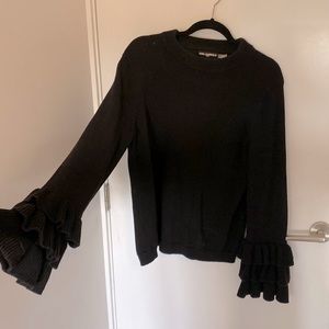 Black poof sleeve knit sweater black